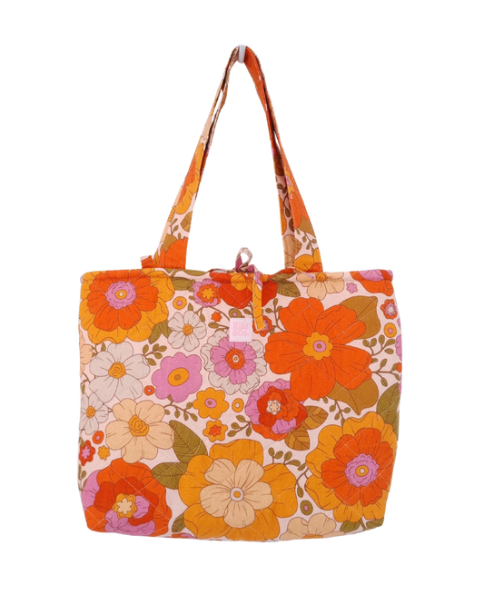 Quilted Tote - Retro Floral Linen