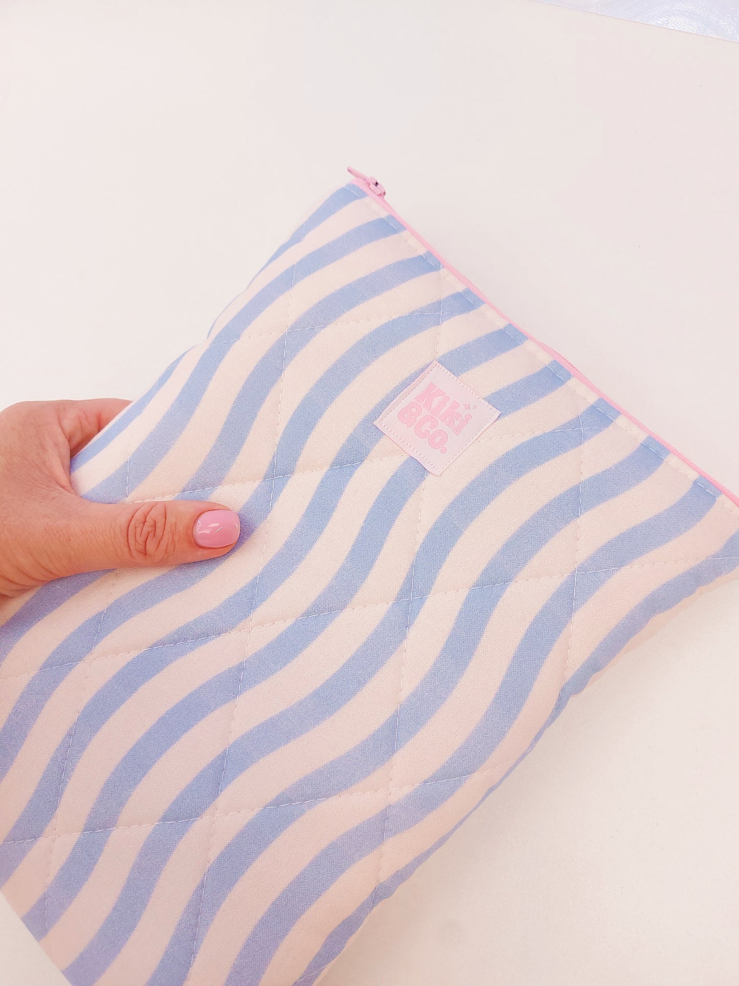 Quilted Book Sleeve - Blue Wavy Stripes