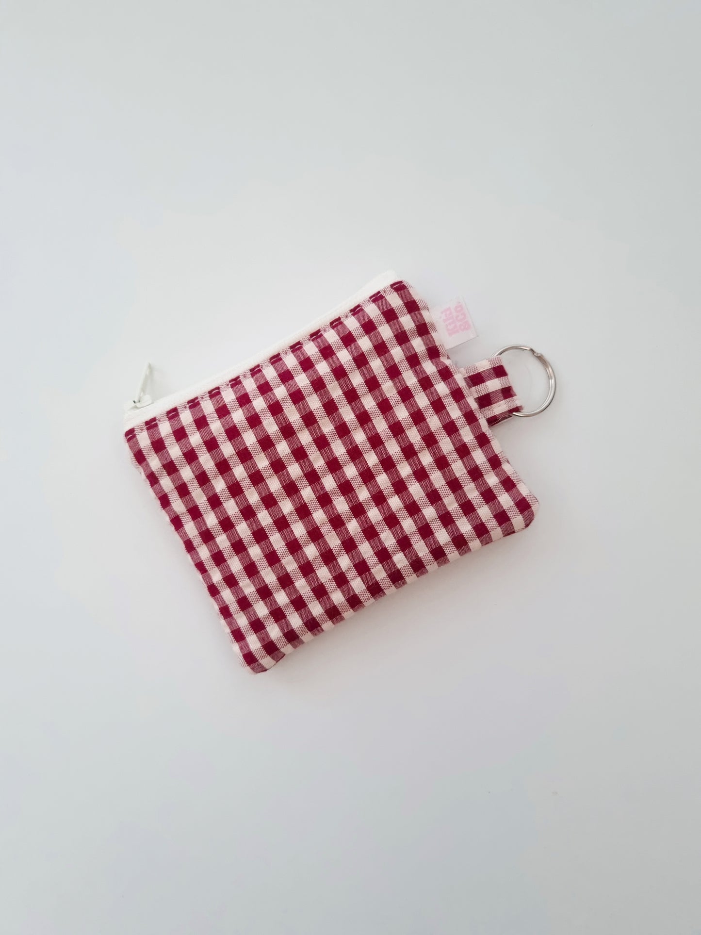 Keyring Zipper Pouch - Maroon Gingham