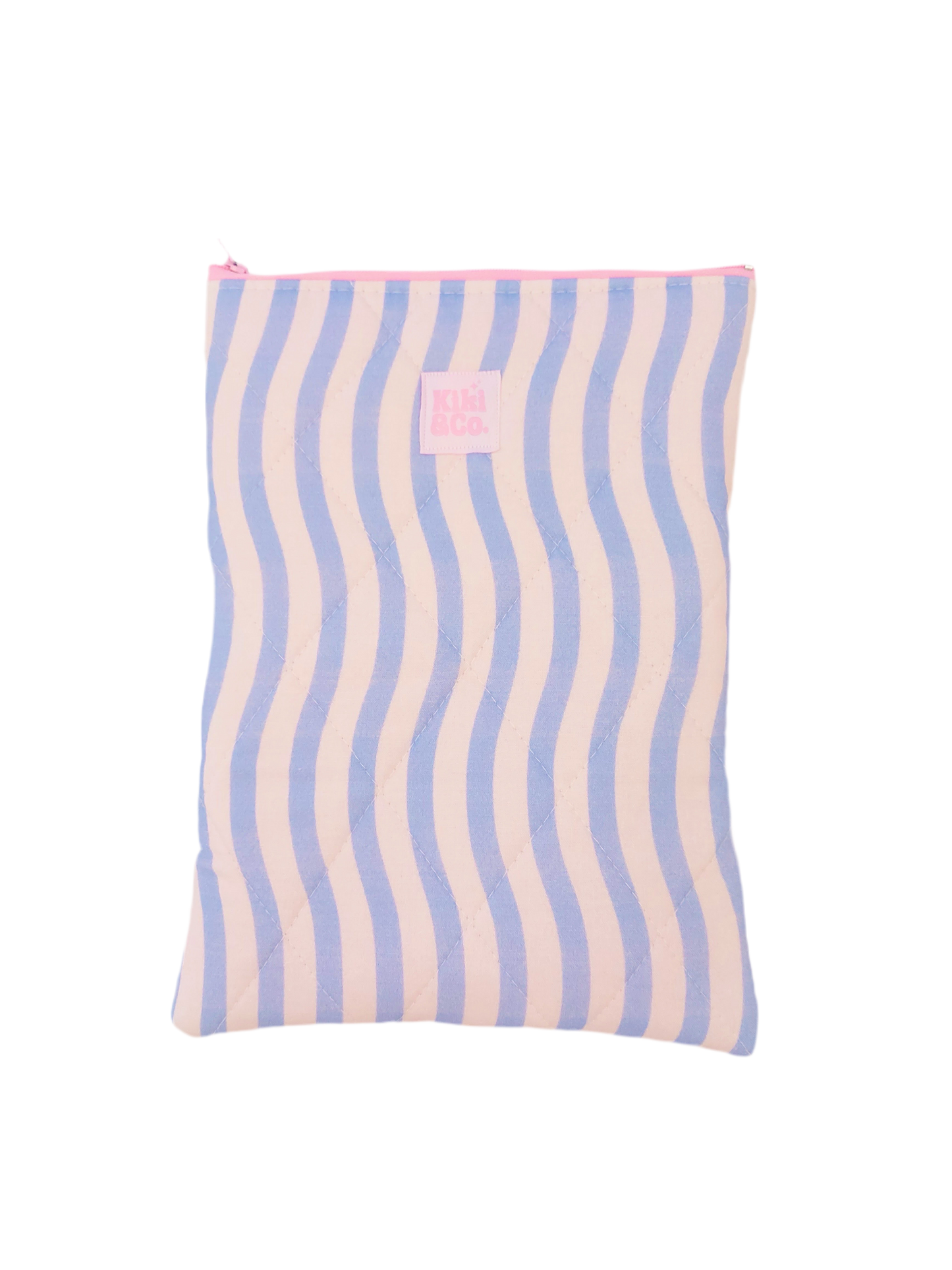 Quilted Book Sleeve - Blue Wavy Stripes