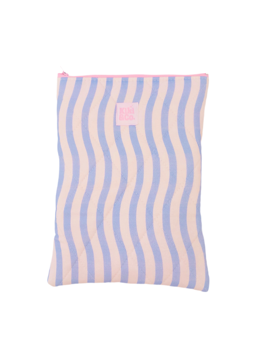 Quilted Book Sleeve - Blue Wavy Stripes