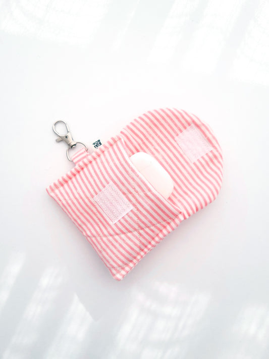 Earbud Pouch - Pink Stripe with Bow