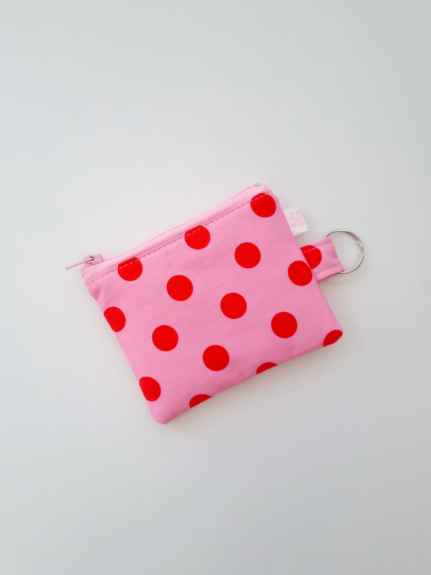 Keyring Zipper Pouch - Pink red polka dot