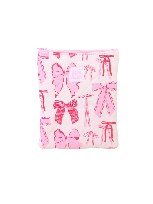 Quilted eReader Sleeve WIDE (e.g.  KINDLE OASIS) - Red Pink Bows