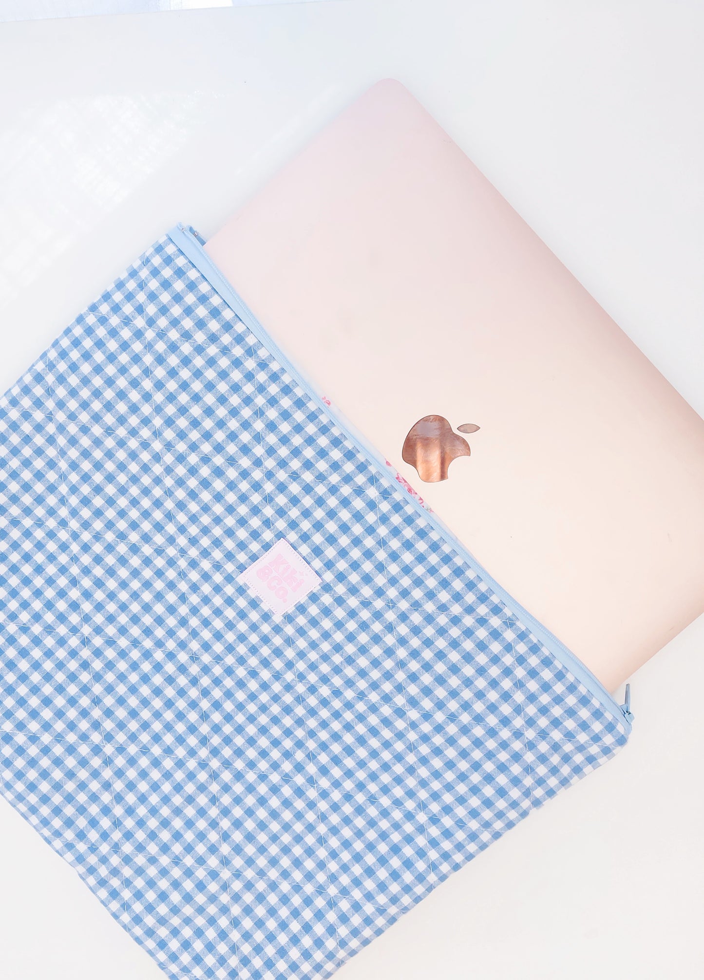 Quilted Laptop Sleeve - Blue Gingham