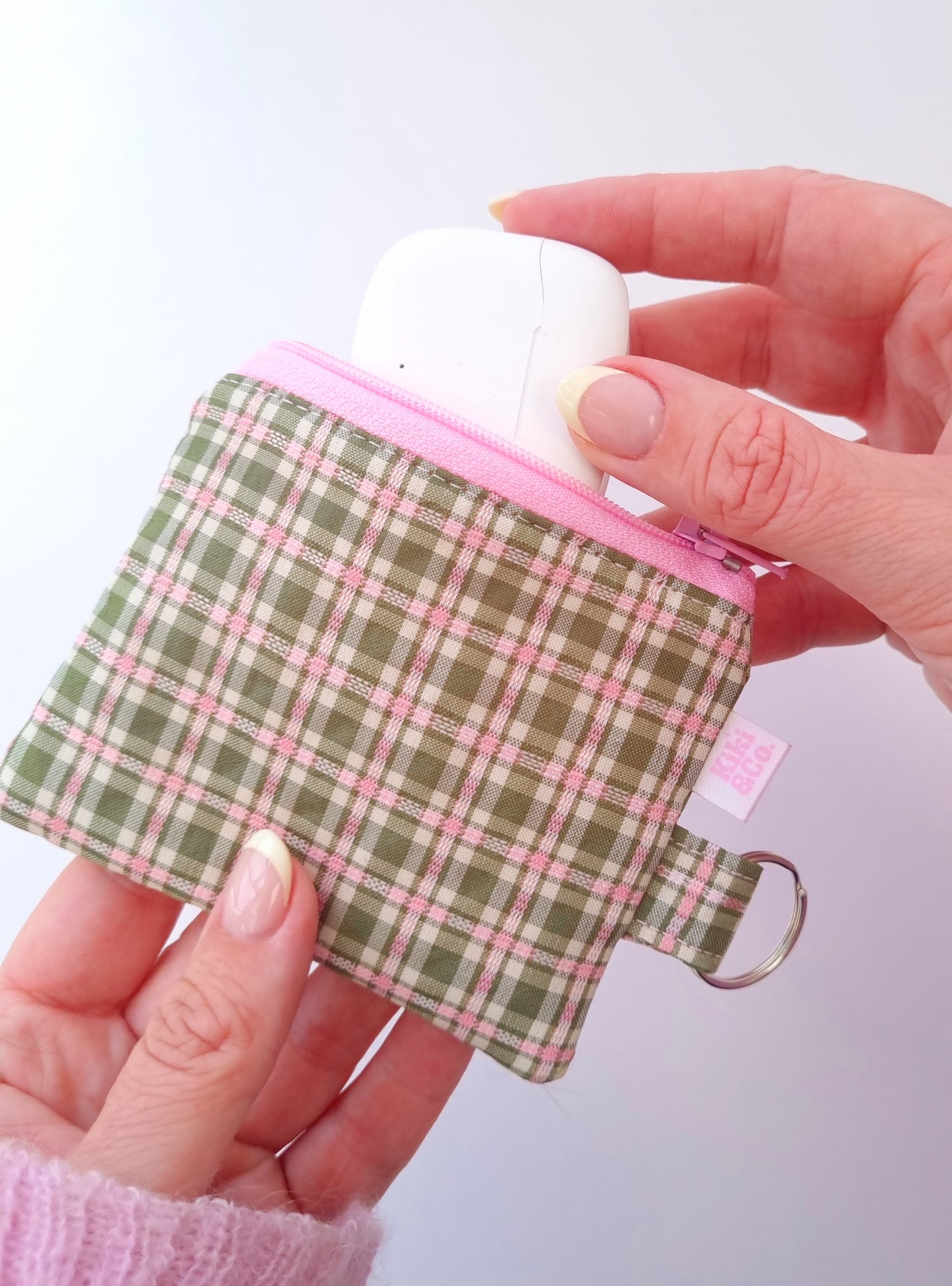 Keychain Zipper Pouch- Green Plaid