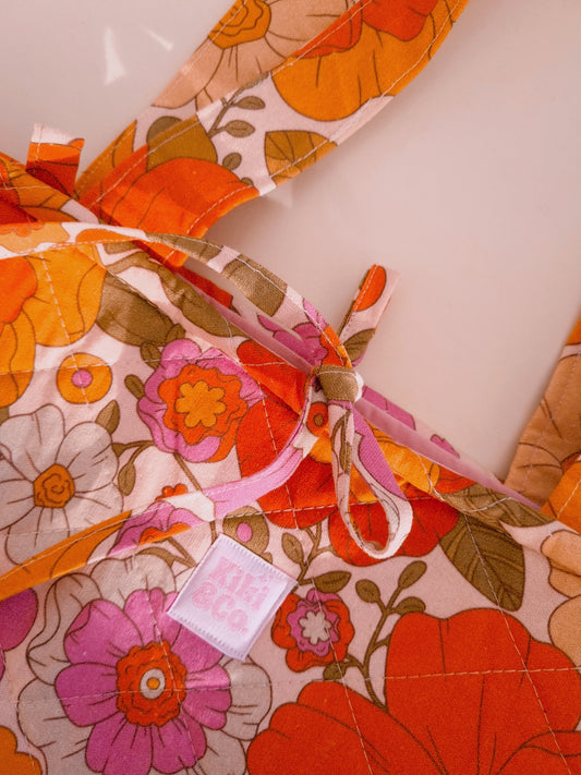 Quilted Tote - Retro Floral Linen