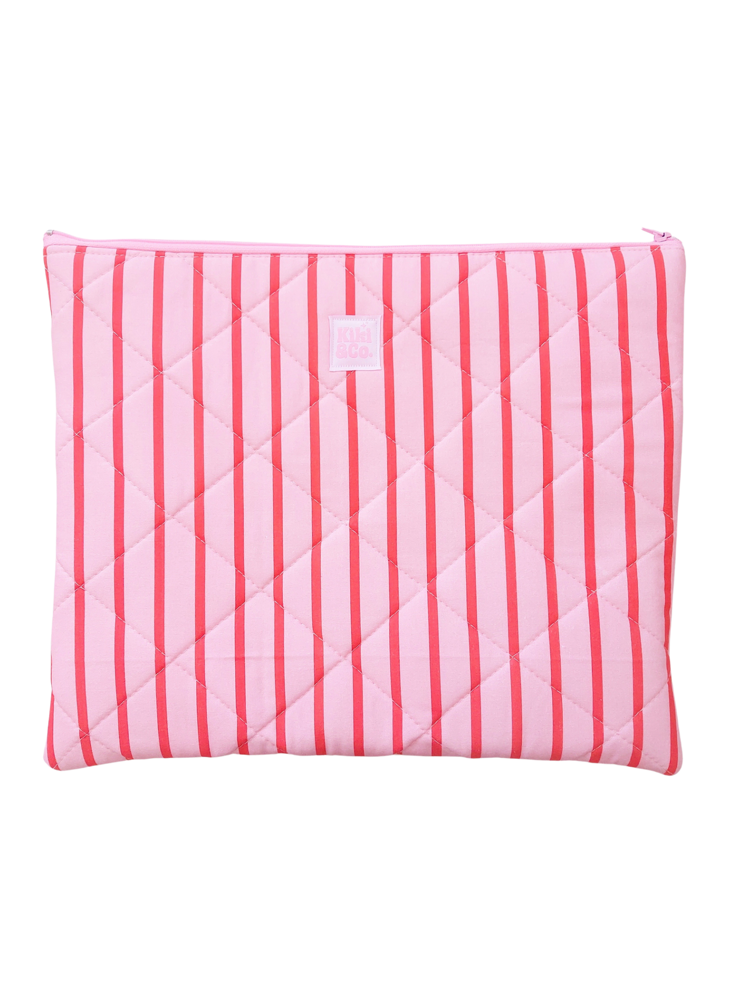 Quilted Laptop Sleeve  - Pink/Red Stripes