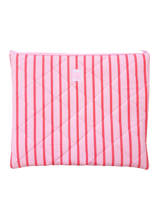 Quilted Laptop Sleeve  - Pink/Red Stripes
