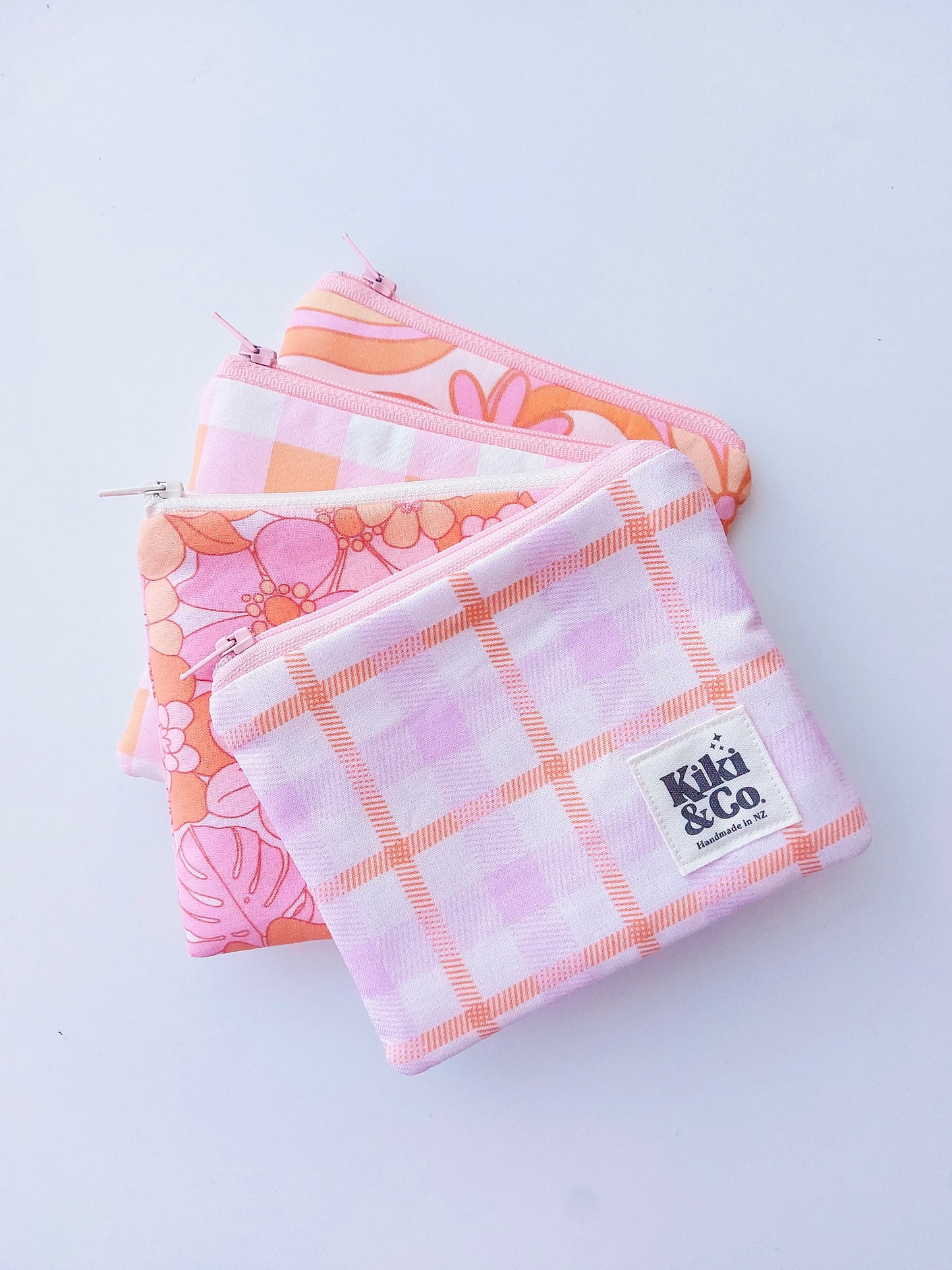 NEW Zipper Pouch - Pink Plaid - select size