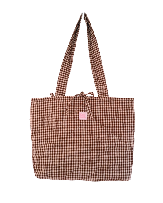 Quilted Tote - Chocolate Gingham