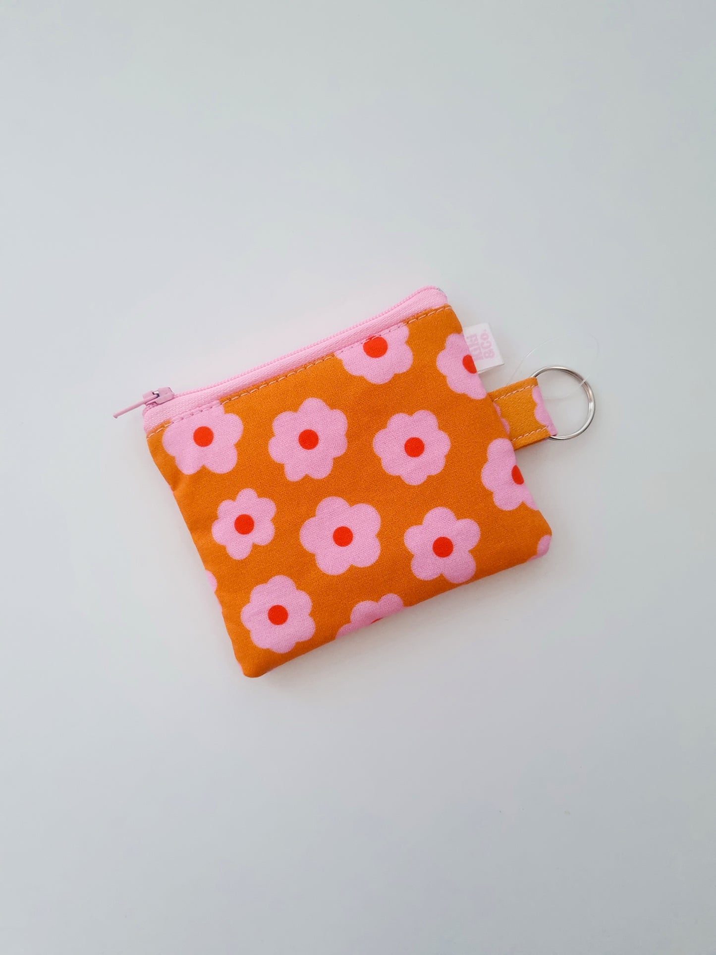 Keyring Zipper Pouch - Pink/Orange Daisies