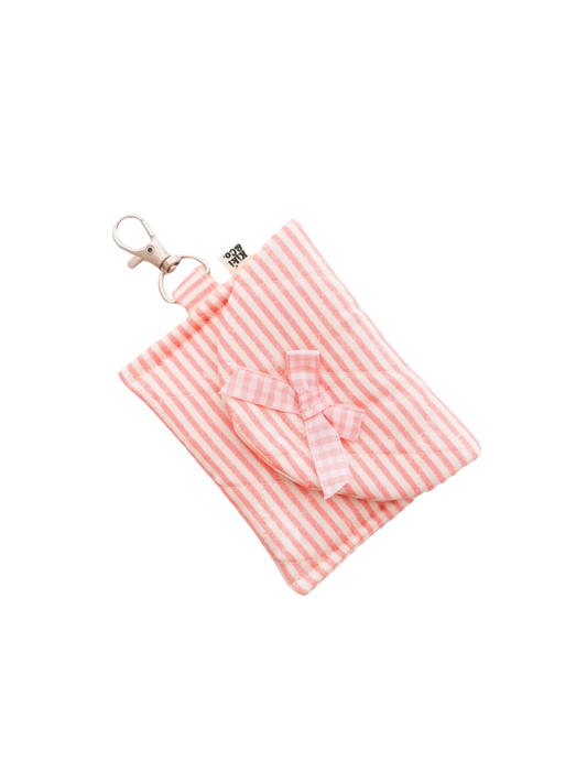 Earbud Pouch - Pink Stripe with Bow