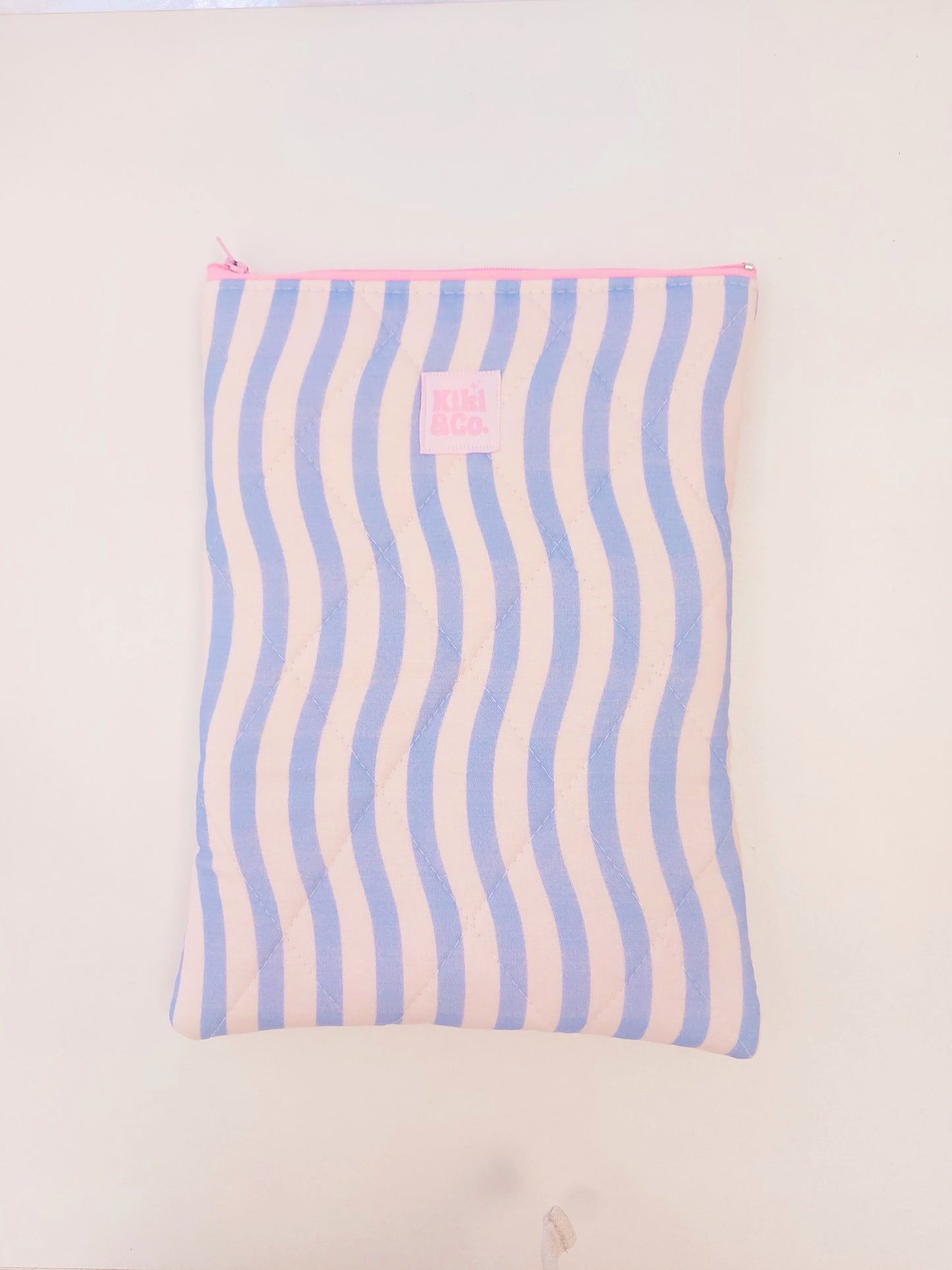 Quilted Book Sleeve - Blue Wavy Stripes