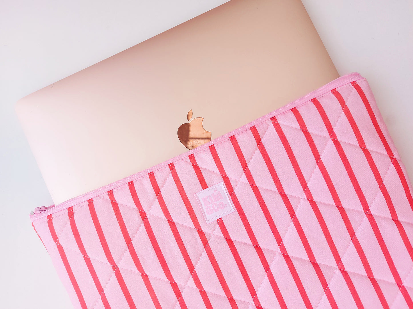 Quilted Laptop Sleeve  - Pink/Red Stripes
