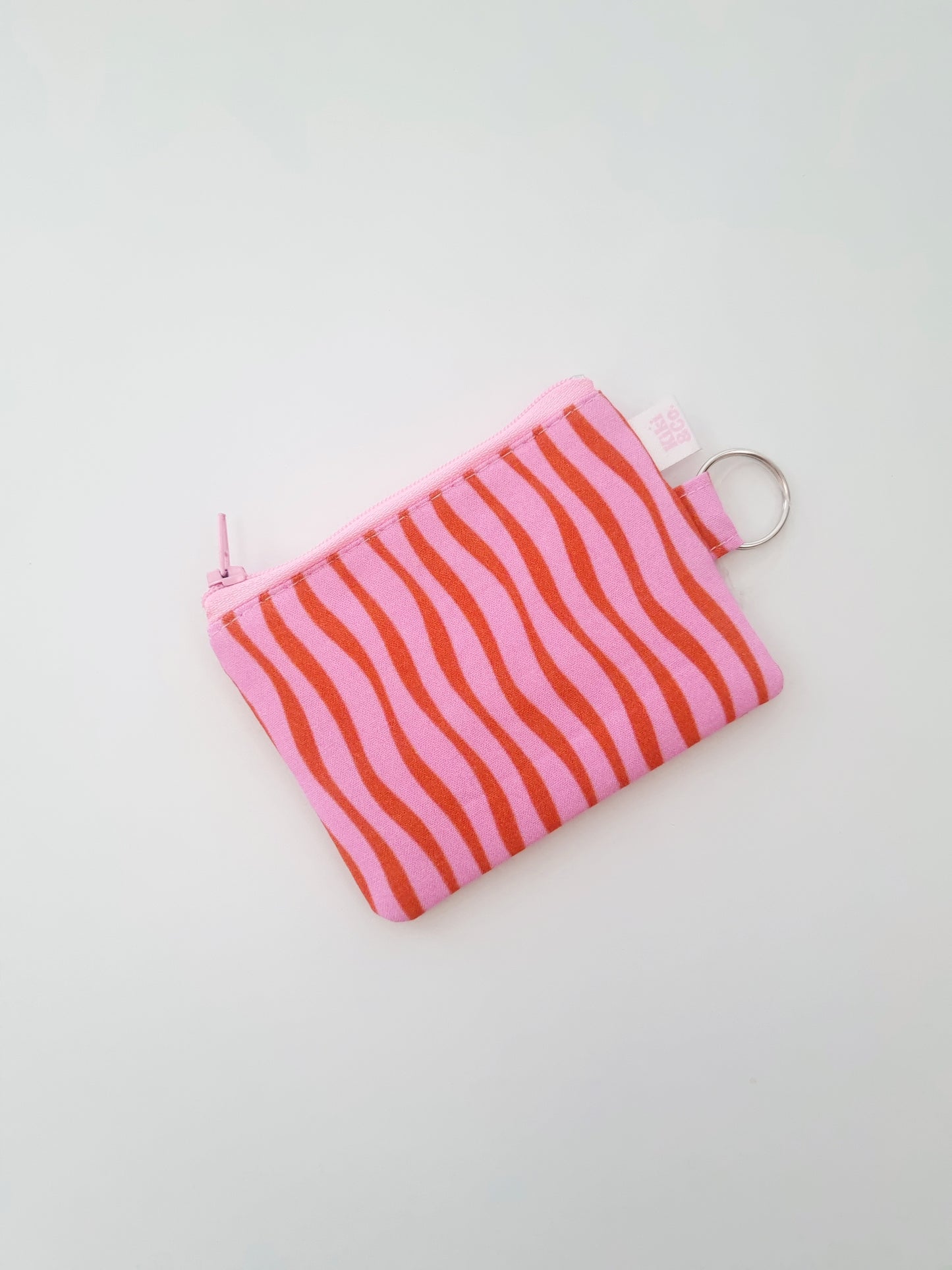 Keyring Zipper Pouch - Pink/Red Wavy Stripes