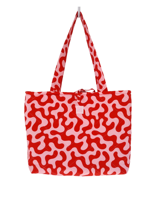 Quilted Tote - Pink/Red Swirls