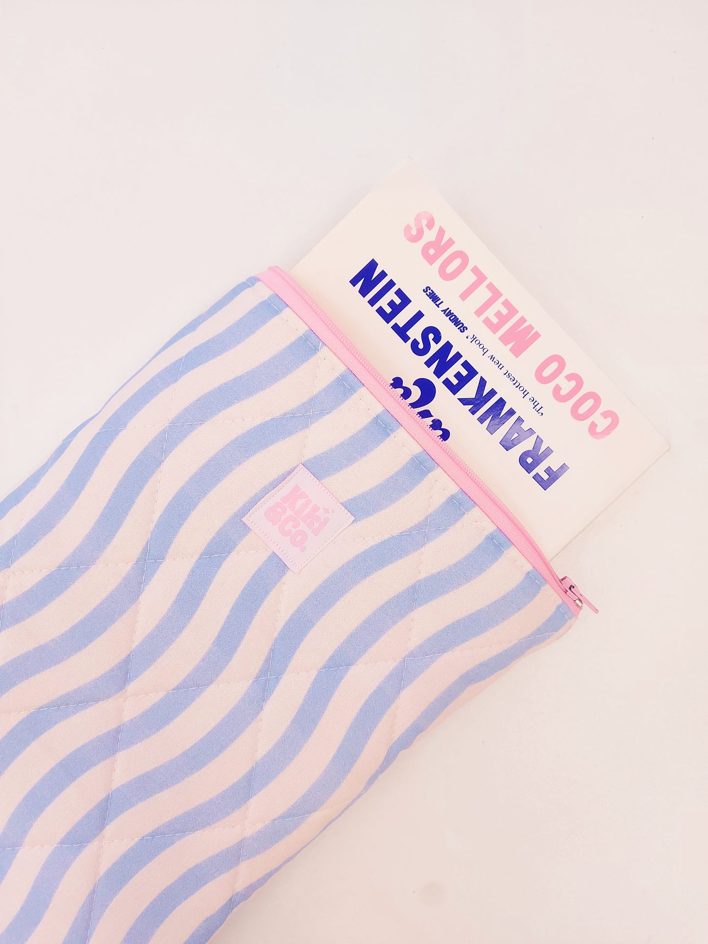 Quilted Book Sleeve - Blue Wavy Stripes