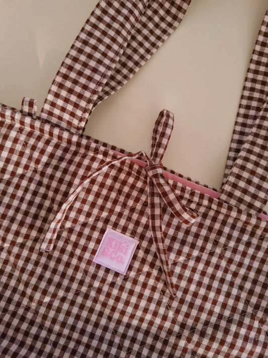 Quilted Tote - Chocolate Gingham