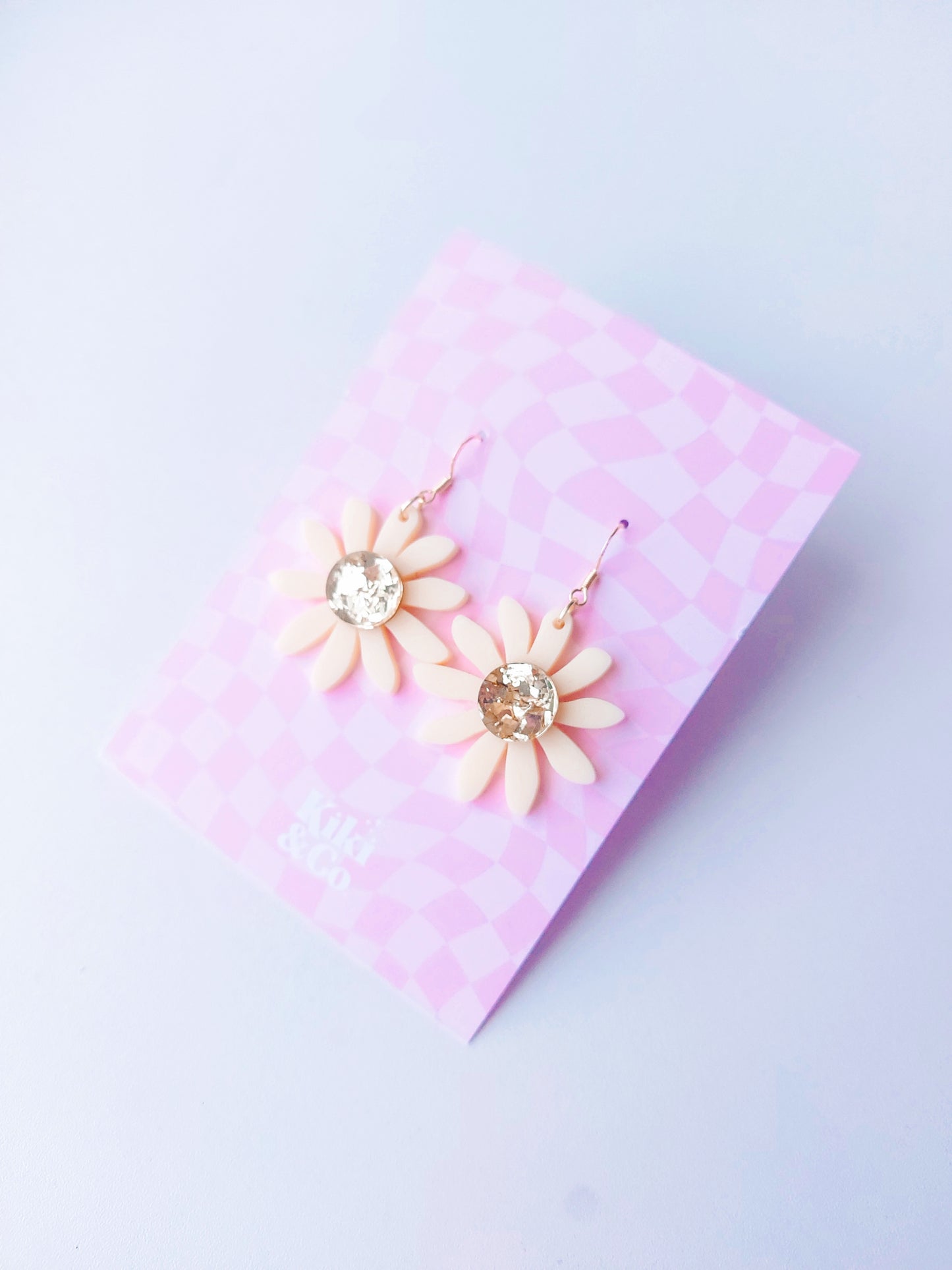 Aster Earrings - Cream/Gold Glitter