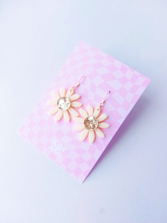 Aster Earrings - Cream/Gold Glitter