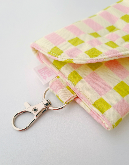 Earbud Pouch - Pink\Green Checkered