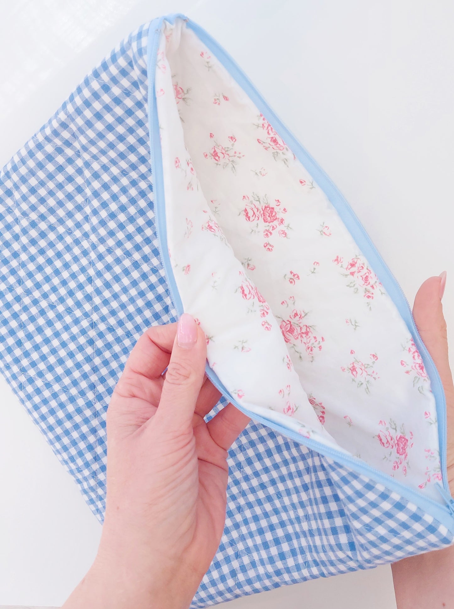 Quilted Laptop Sleeve - Blue Gingham