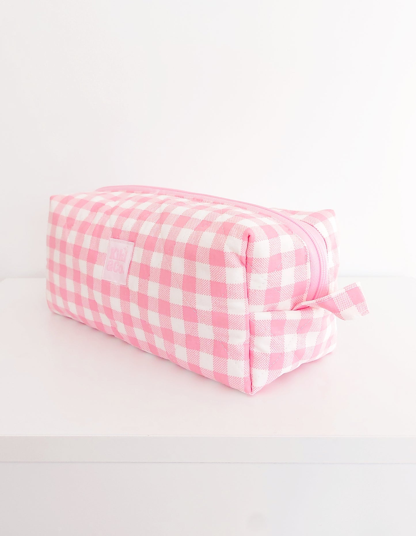 Quilted Makeup Bag- Pink Gingham