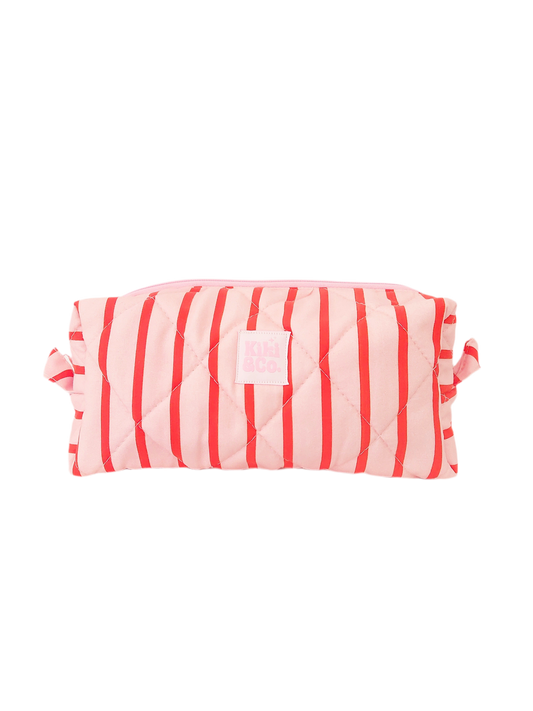 Quilted Makeup Bag- Pink/Red Stripe