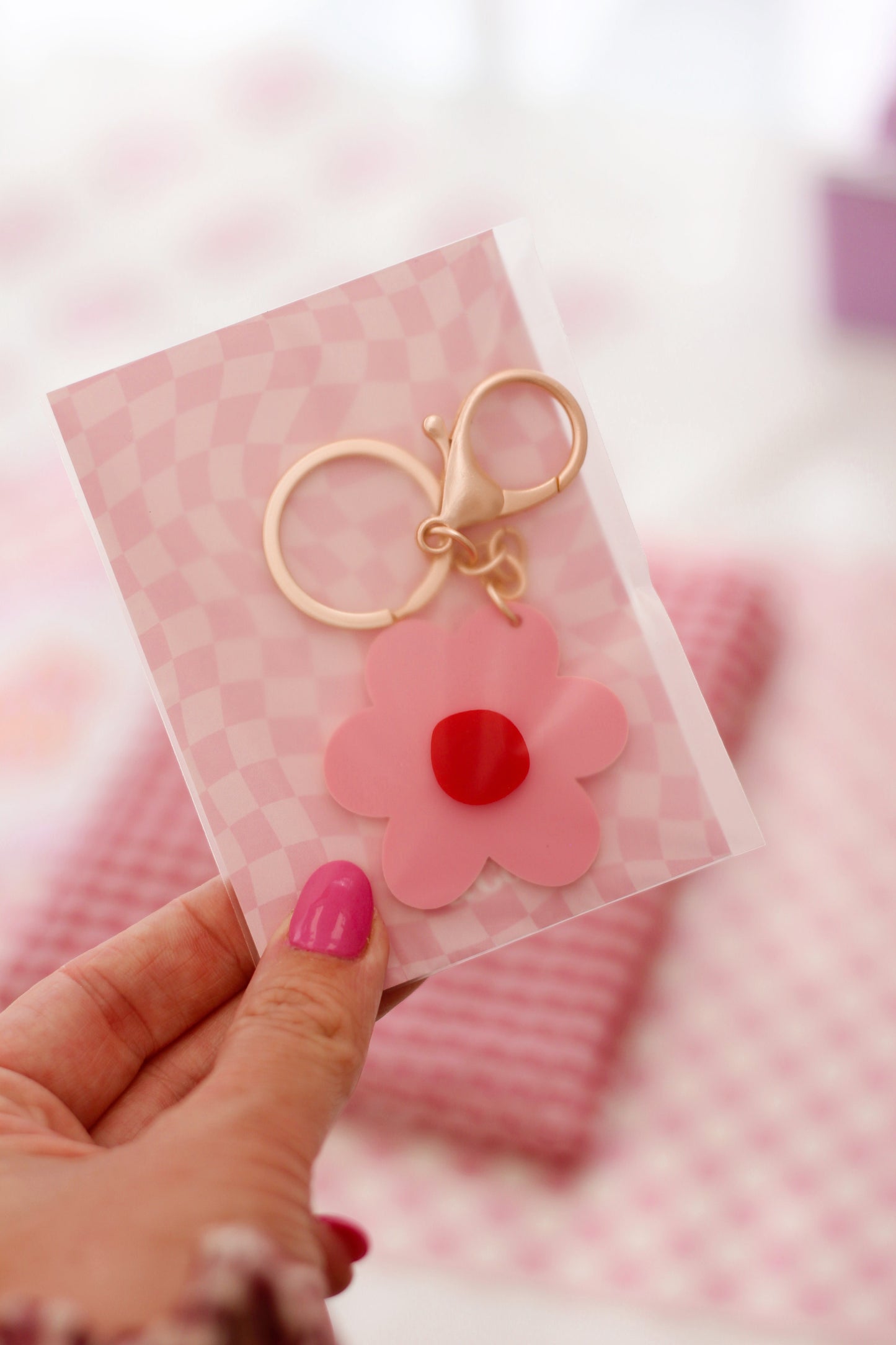 Daisy keyring -  Red/Pink
