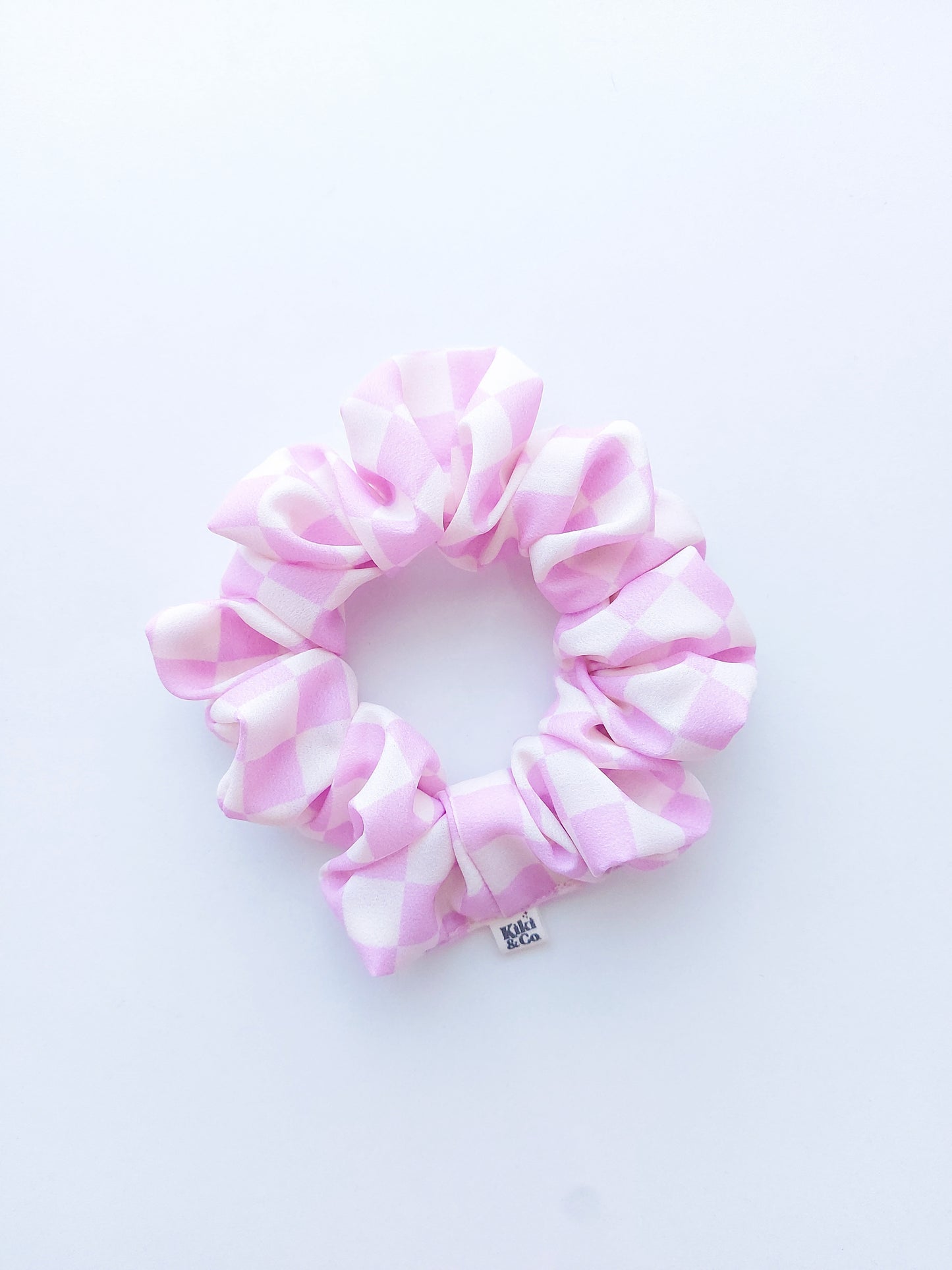 NEW Scrunchie / Lilac Checkerboard / Crepe Fabric