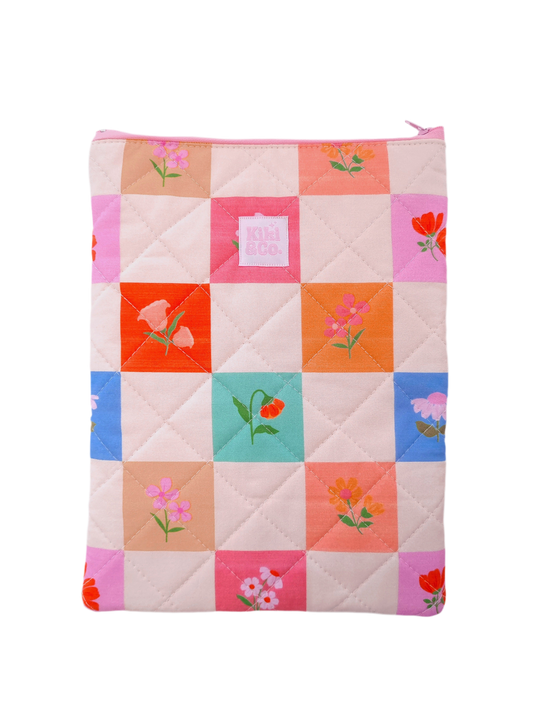 Quilted Book Sleeve - Checkerboard Flowers