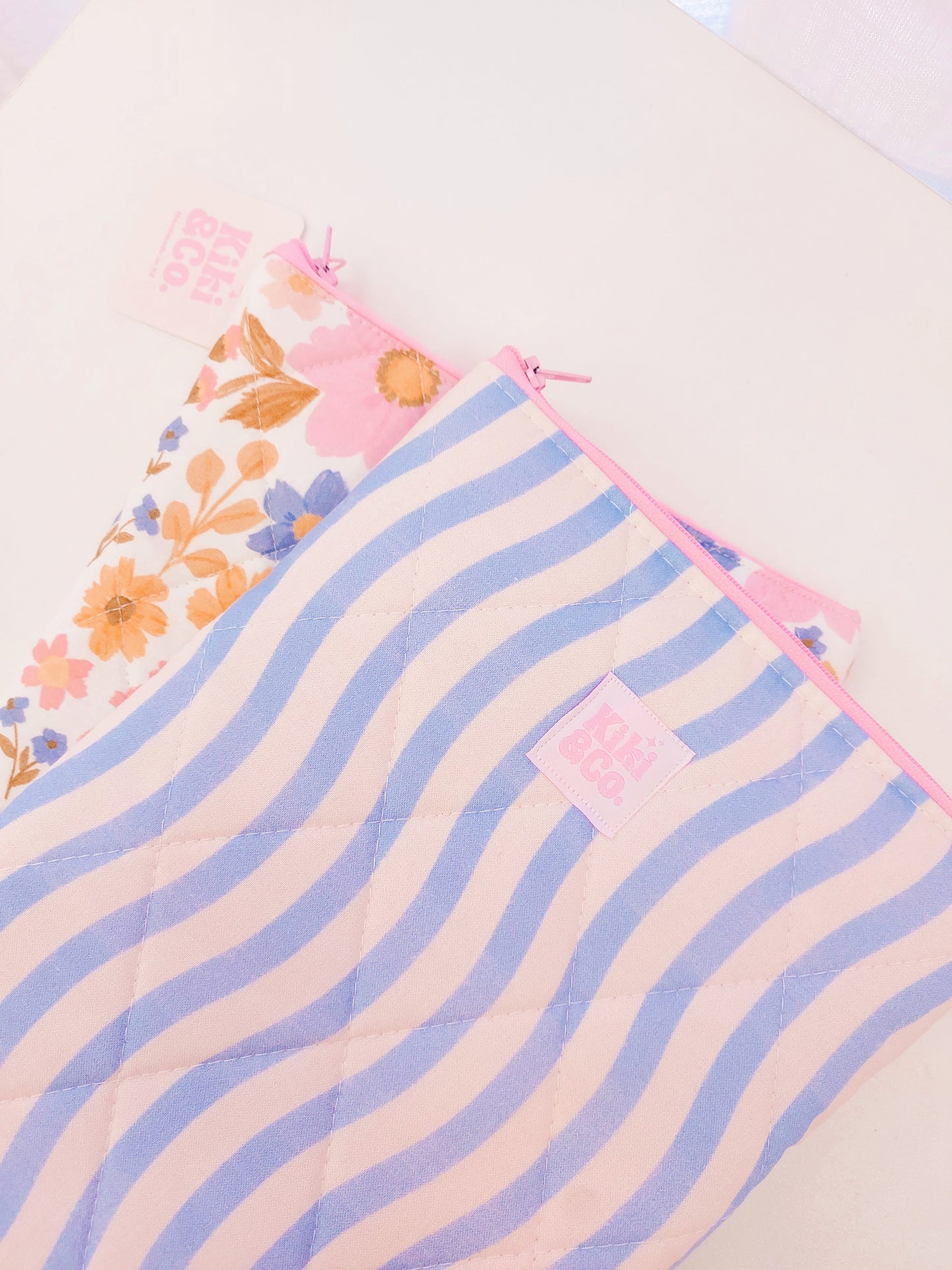 Quilted Book Sleeve - Blue Wavy Stripes