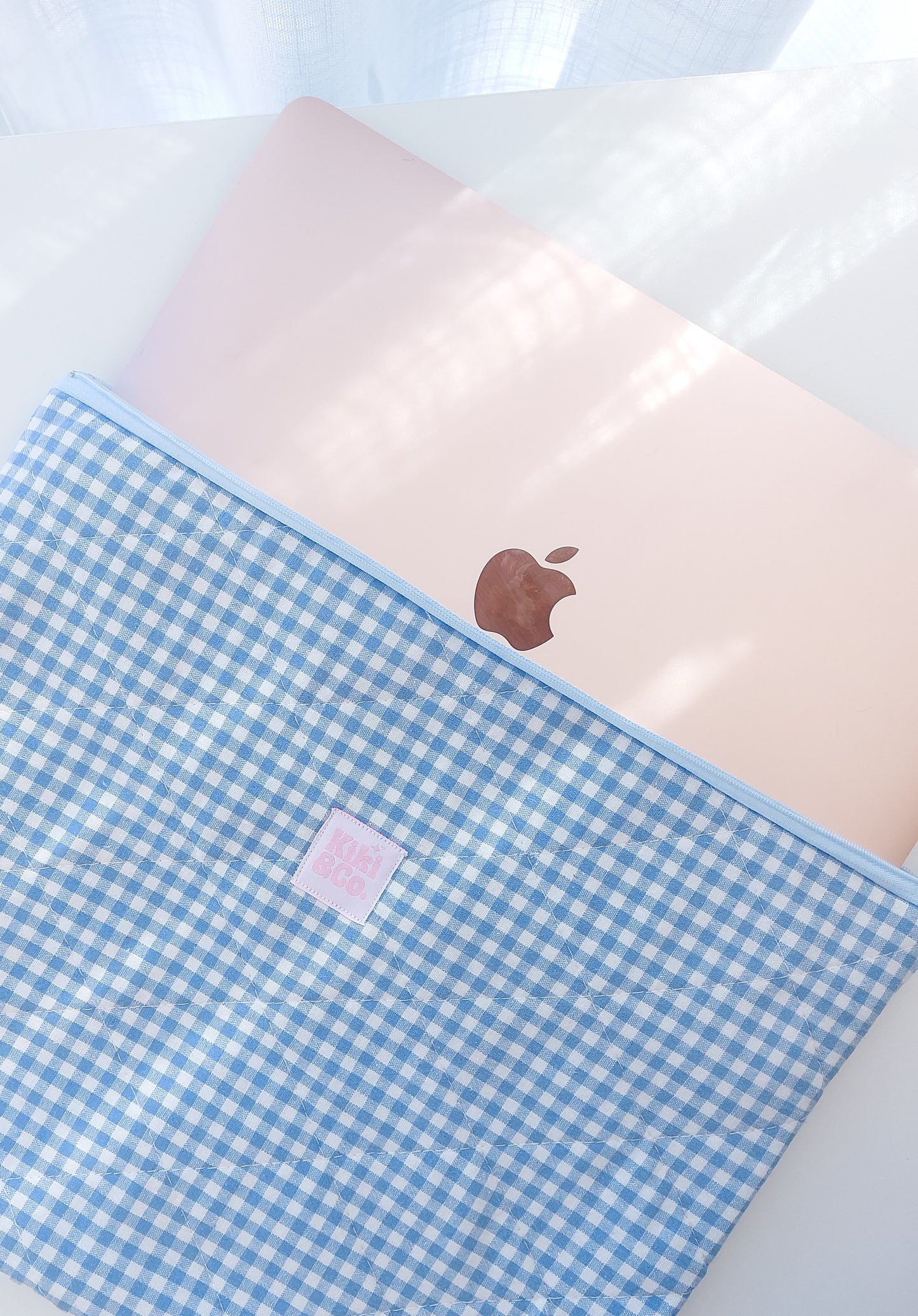 Quilted Laptop Sleeve - Blue Gingham