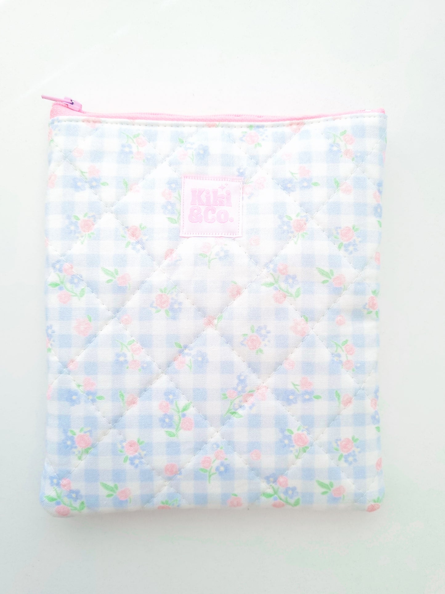 Quilted eReader Sleeve - Floral Blue Gingham