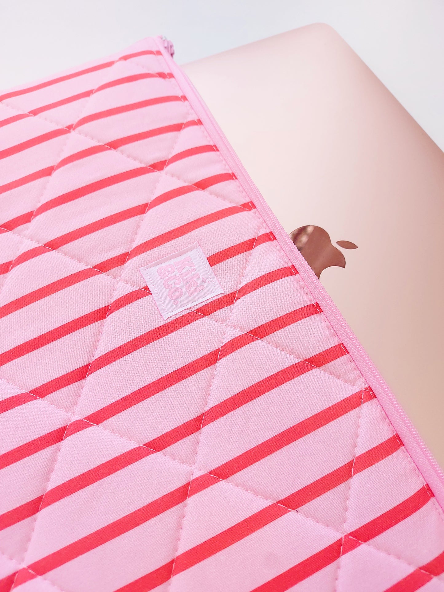 Quilted Laptop Sleeve  - Pink/Red Stripes