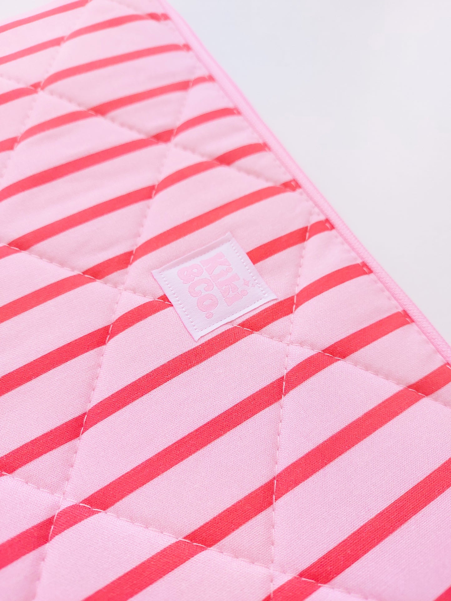Quilted Laptop Sleeve  - Pink/Red Stripes