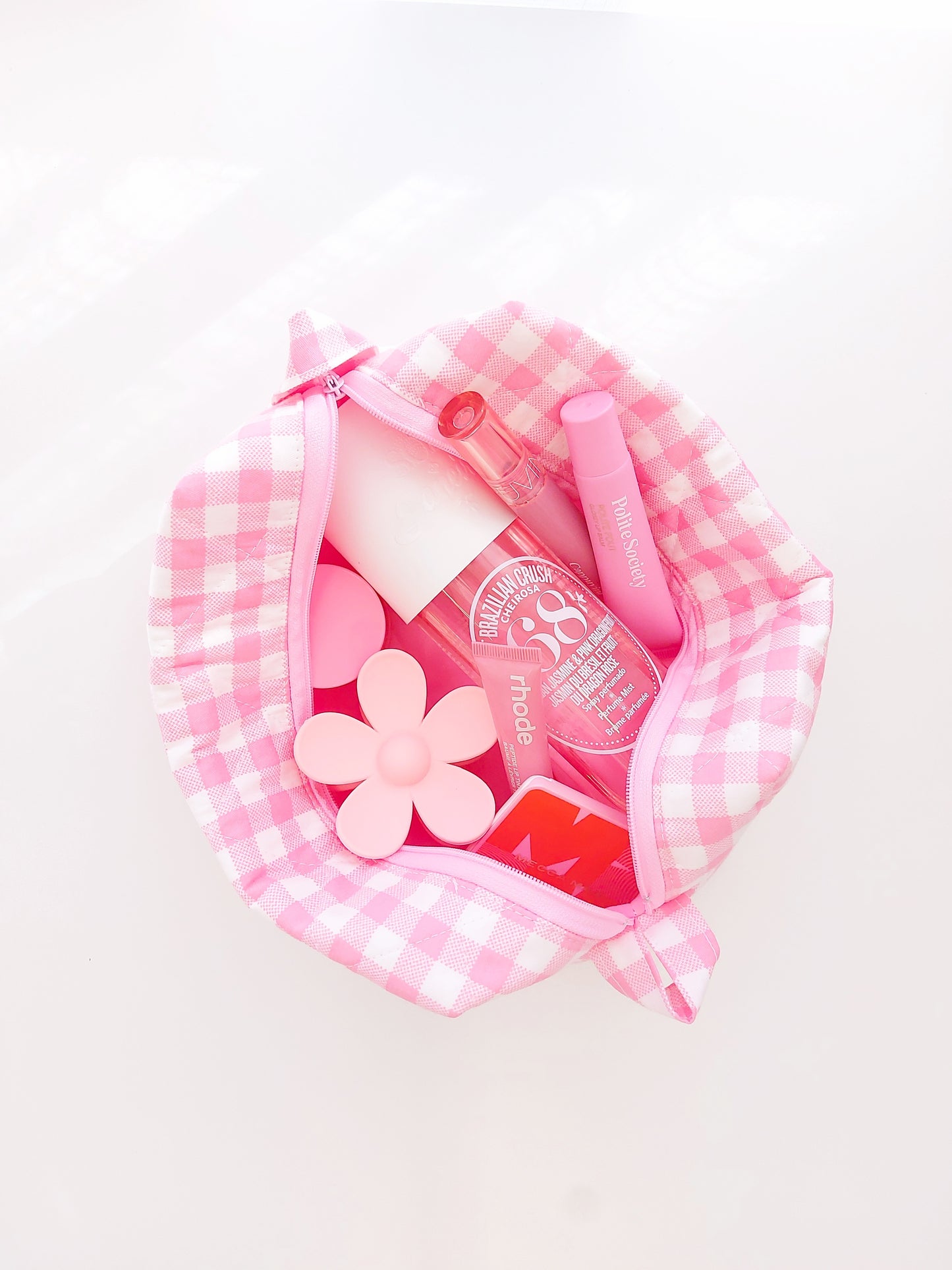 Quilted Makeup Bag- Pink Gingham