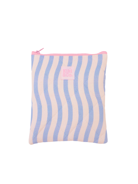 Quilted eReader Sleeve - Blue Wavy Stripes