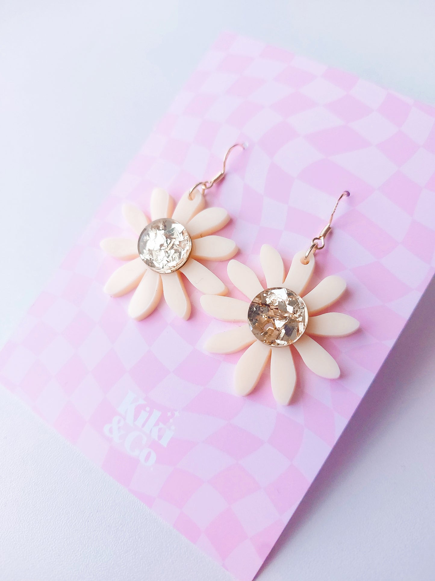 Aster Earrings - Cream/Gold Glitter