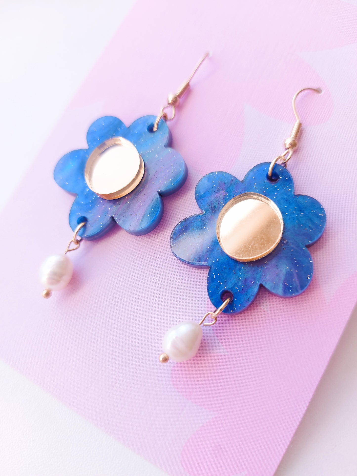 Juliet Earrings - Blue Marble / Gold / Freshwater Pearl