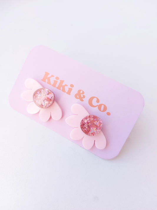 Poppy Earrings - Pink/Glitter - Studs