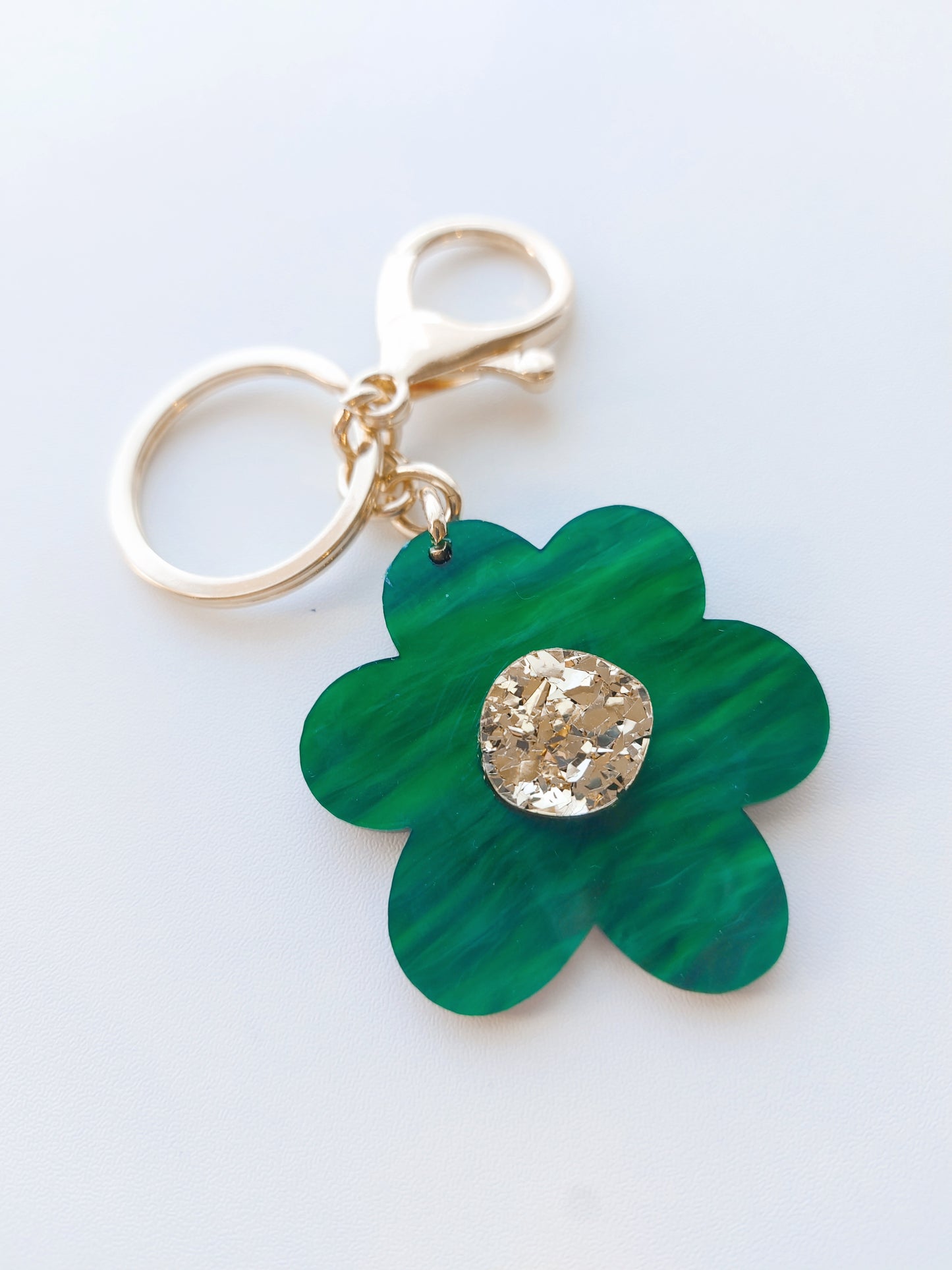 Daisy keyring - Marbled Green & Gold