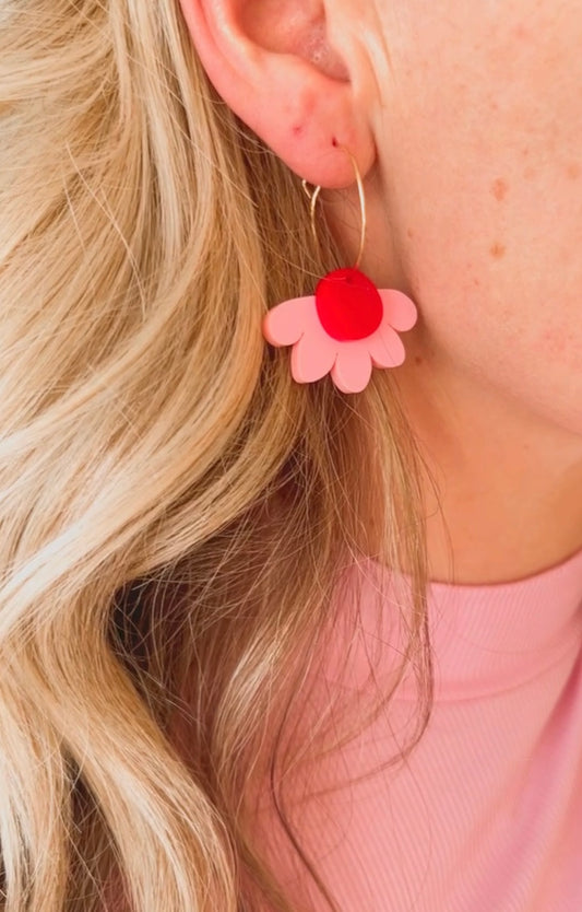 Poppy Earrings - Pink/Red- Hoops