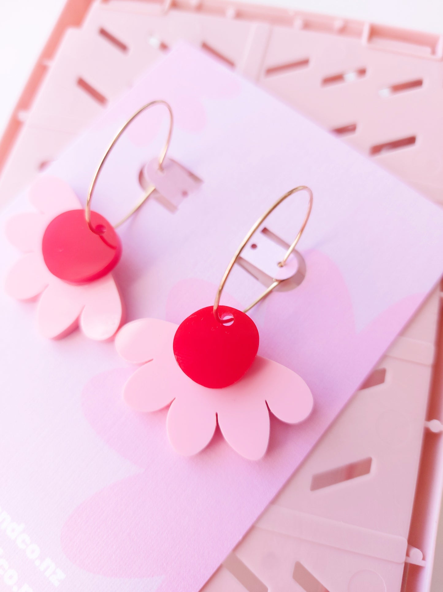 Poppy Earrings - Pink/Red- Hoops