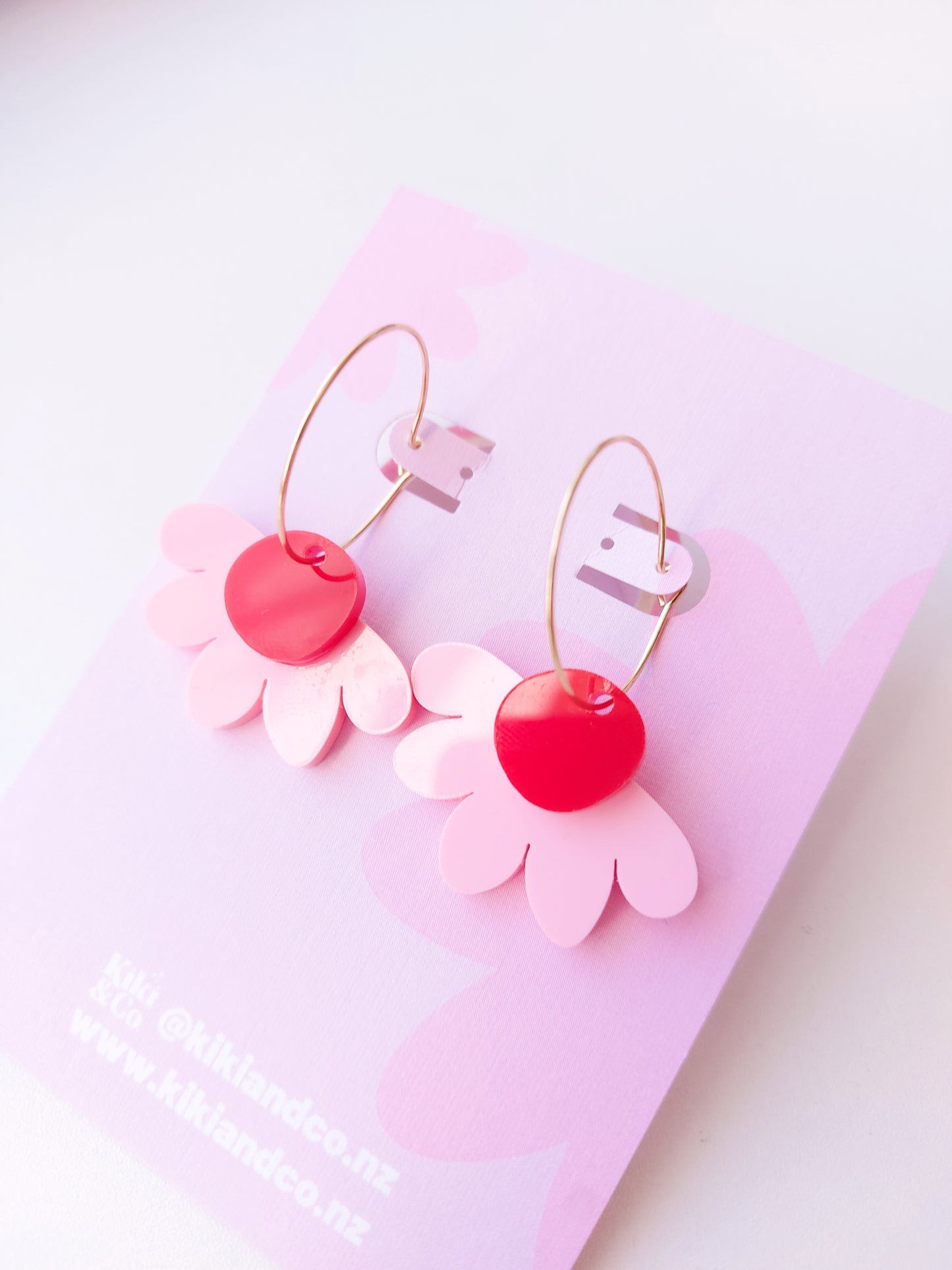Poppy Earrings - Pink/Red- Hoops