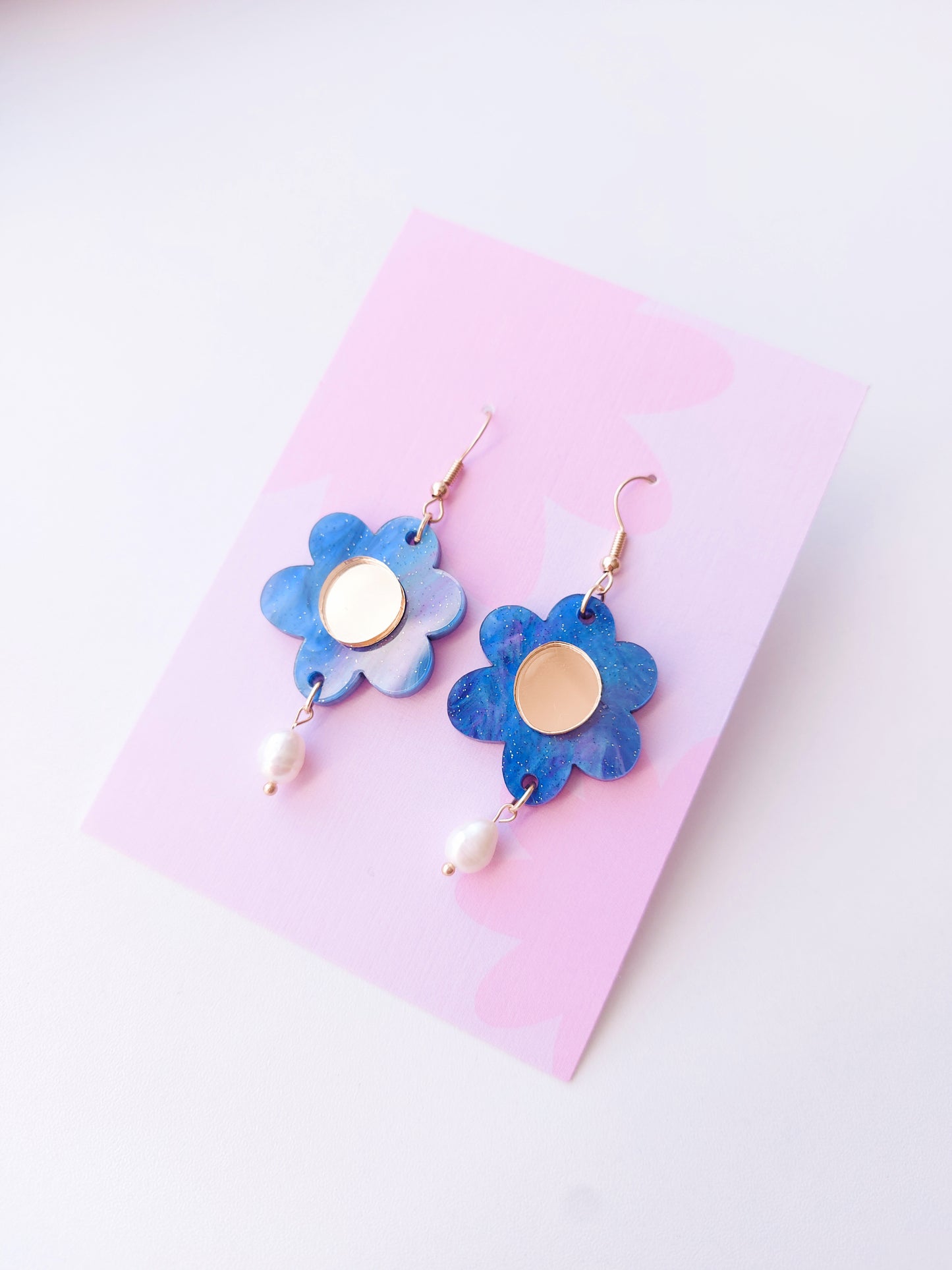 Juliet Earrings - Blue Marble / Gold / Freshwater Pearl