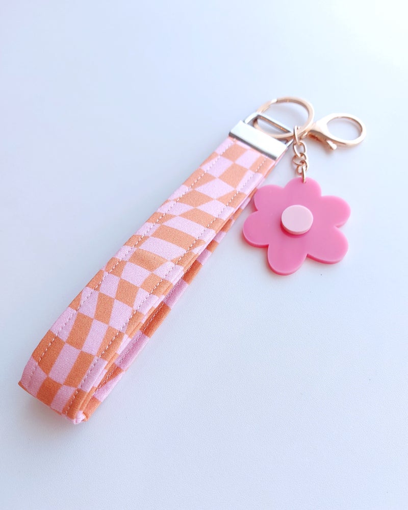 Keychain- Pink/Orange checkerboard