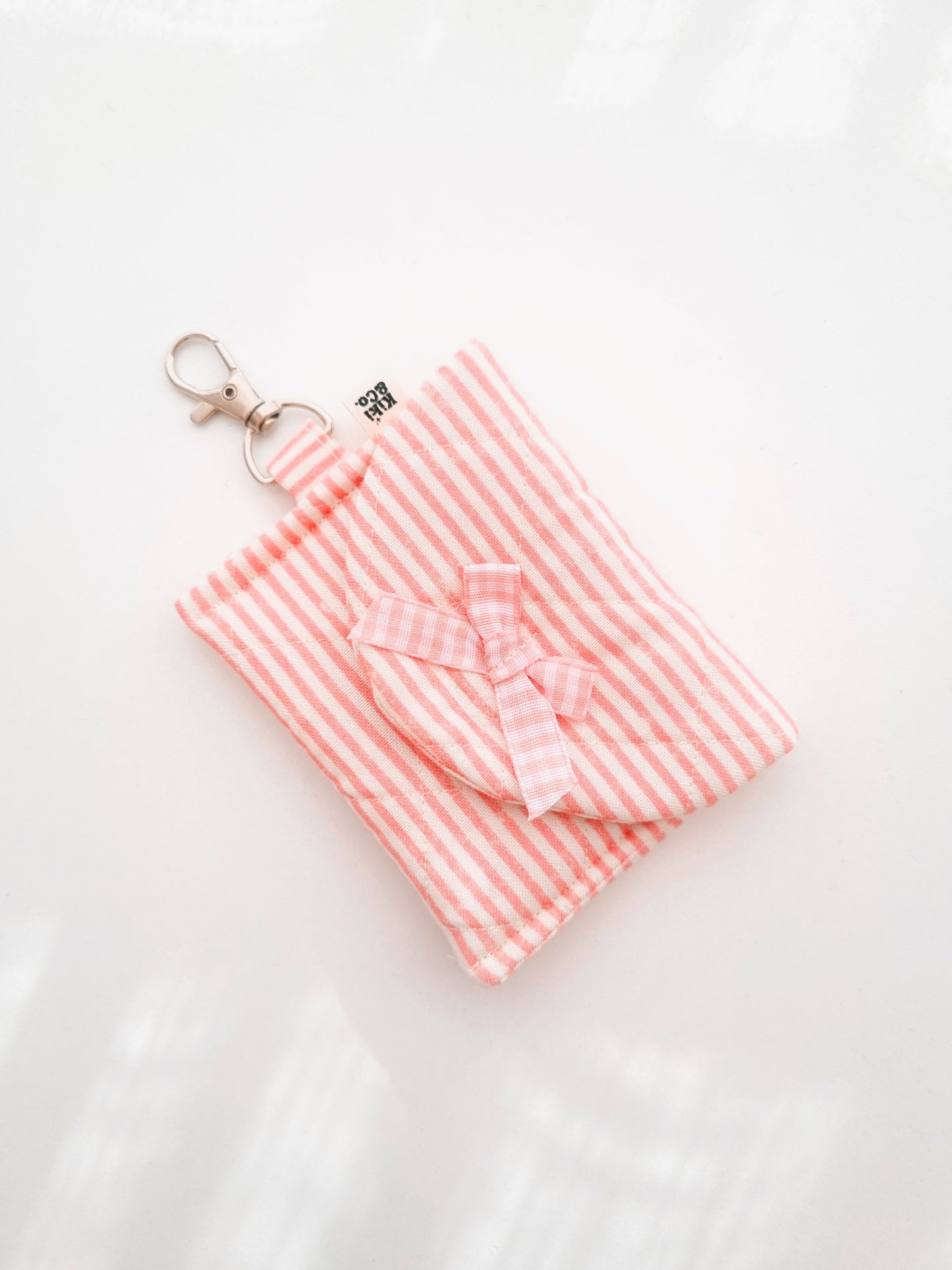 Earbud Pouch - Pink Stripe with Bow