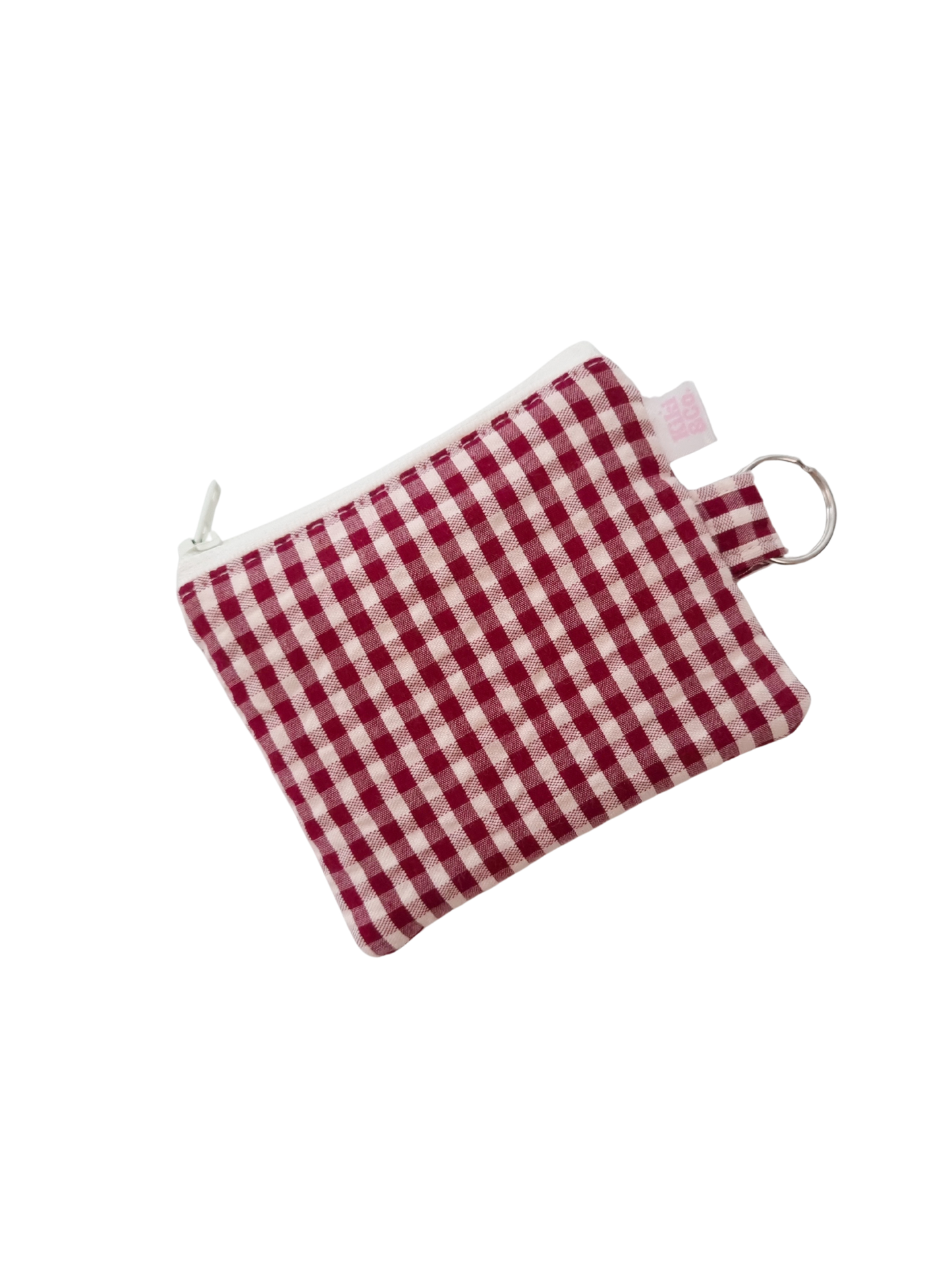 Keyring Zipper Pouch - Maroon Gingham